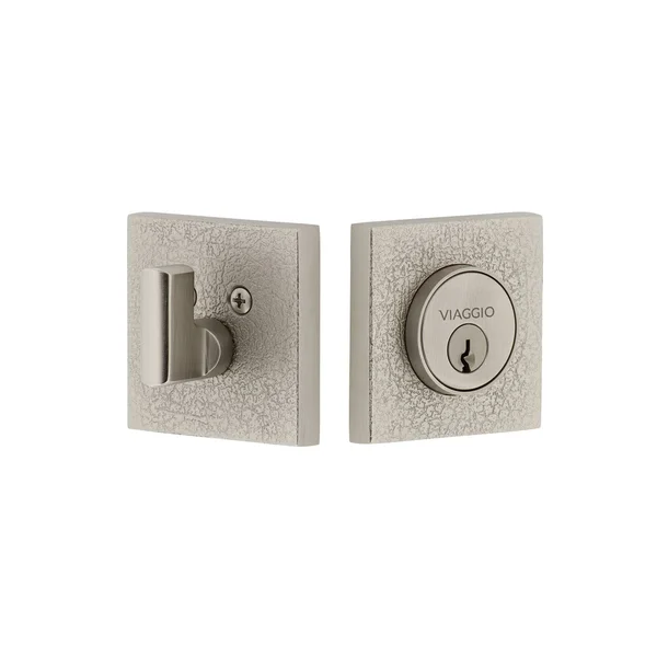 Viaggio Quadrato Leather Rosette Single Cylinder Deadbolt in Satin Nickel 628511