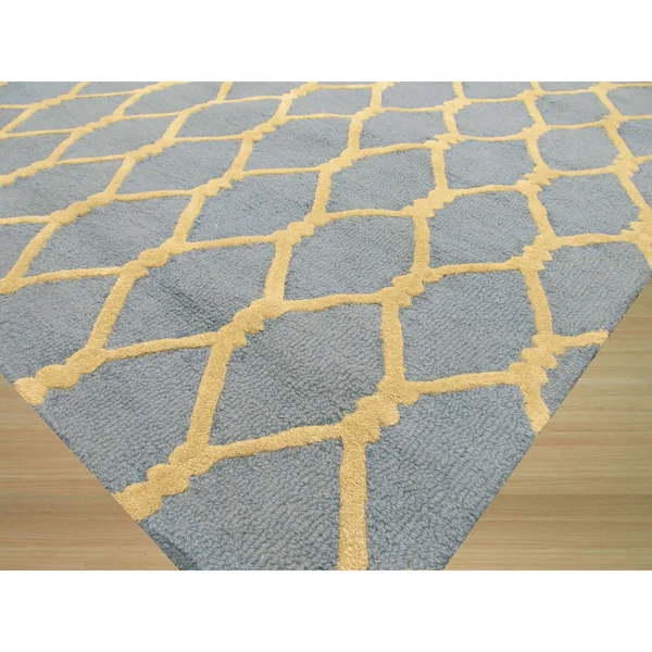 EORC VC1001BL Hand Tufted Wool Chain-Link Rug - 7&9 x 9&9, Blue