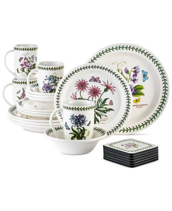 Portmeirion Botanic Garden 22 Piece Earthenware Dinnerware Set Assorted Flowers