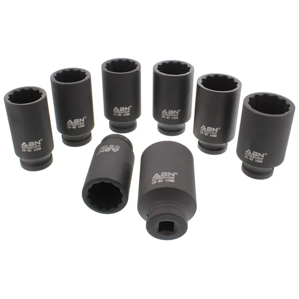 Abn 1/2x22 inch Drive 12 Point Spindle Thin Wall Axle Nut Socket 8-Piece Metric Set – 12pt Install - Removal, Repair