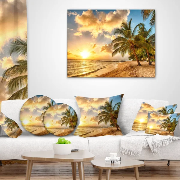 Designart &Gorgeous Beach of Island Barbados & Modern Seascape Canvas Artwork, Size: 46 inch x 36 inch