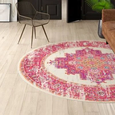 Dorset Ivory/Fushia Rug Mercury Row Rug Size: Round 5&3x22