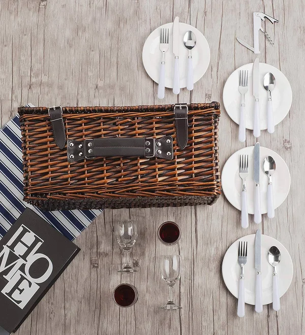 Picnic Basket Set for 4 Person - Insulated Picnic Hamper Set, Picnic Table Set, Picnic Plates, Picnic Supplies, Summer Picni