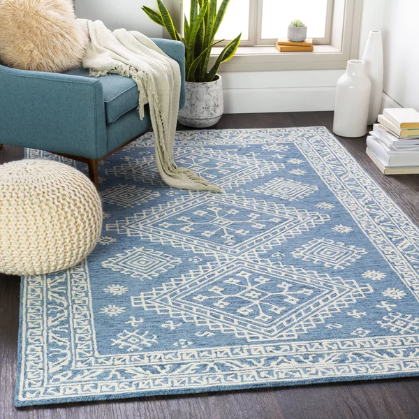 Bohemian BHS-0083107 Tufted Wool Denim Medallion Rug, 5& x 7&6x22