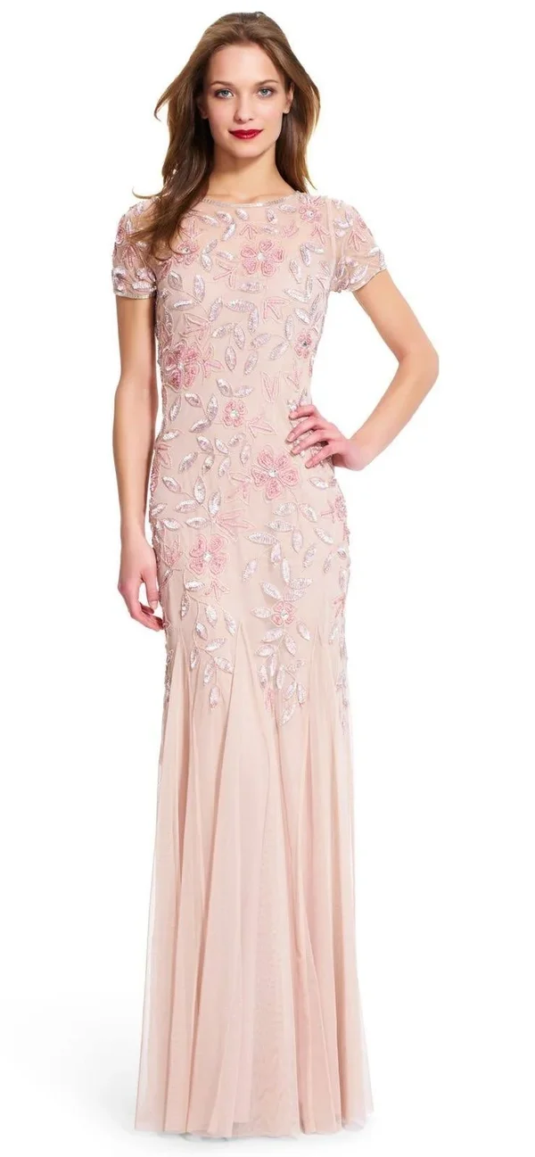 Adrianna Papell Beaded A-Line Gown Blush Size 16