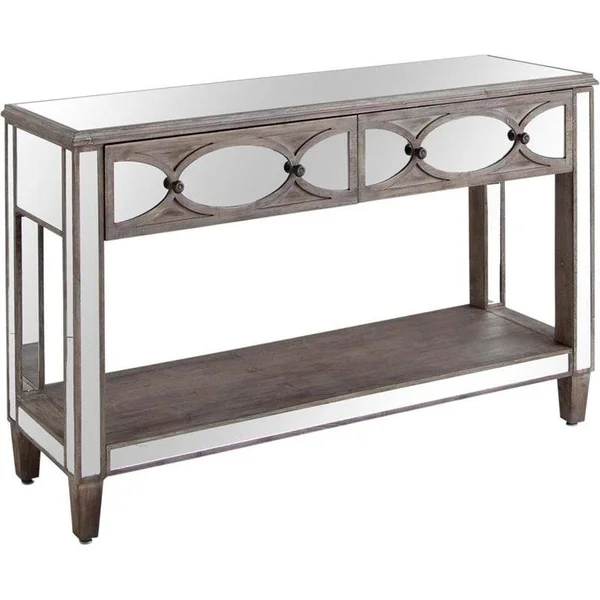 Maklaine Mirror 2 Drawer Console Table in Silver - M-4960-2007039