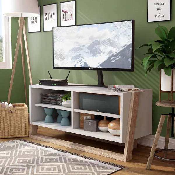 Furniture of America Isabelle Mid-Century Modern TV Stand - 62.50x22W Distresssed - White