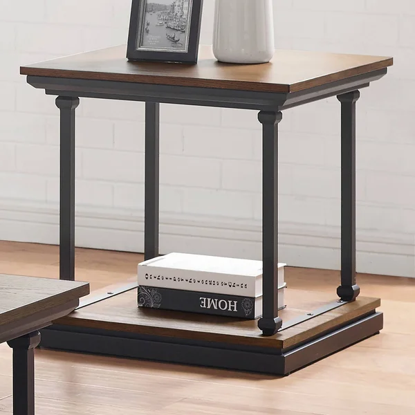 Tullymore Shelf Base End Table Dark Oak/Black - miBasics