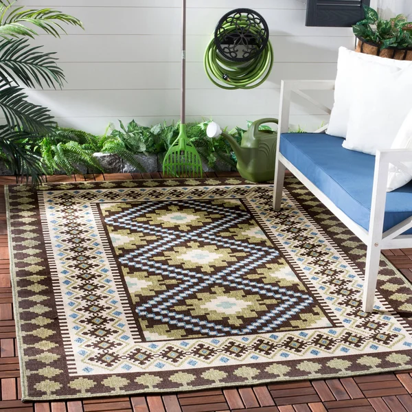 Safavieh Veranda Eyvor Indoor/ Outdoor Rug (5&3x22 x 5&3x22 Square - Black/Creme)
