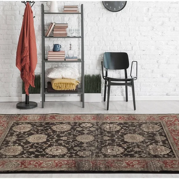 MDA Home Antique 7'x10' Floral and Botanical Fabric Area Rug in Brown/Blue