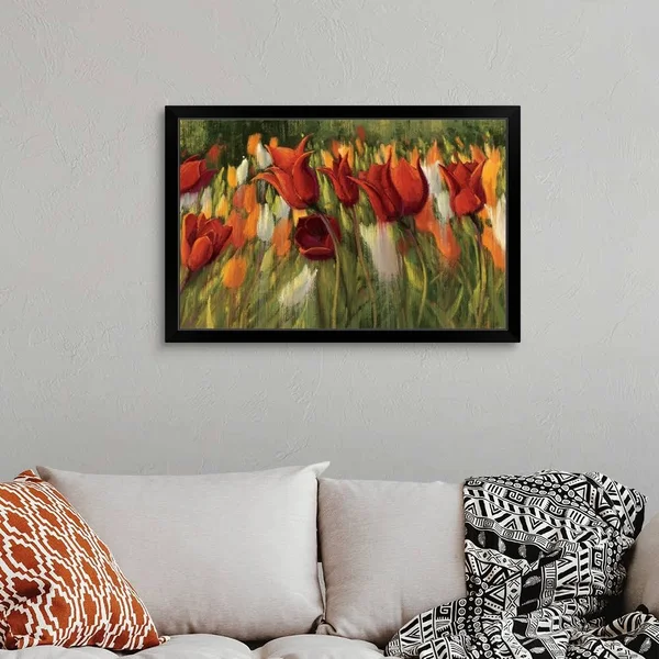 Tipsy Tulips - Black Framed Wall Art, 36x24, Great Big Canvas