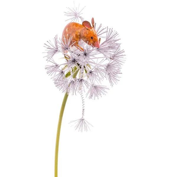 Wind & Weather Handcrafted Mouse on A Dandelion Metal Decorative Garden Stake