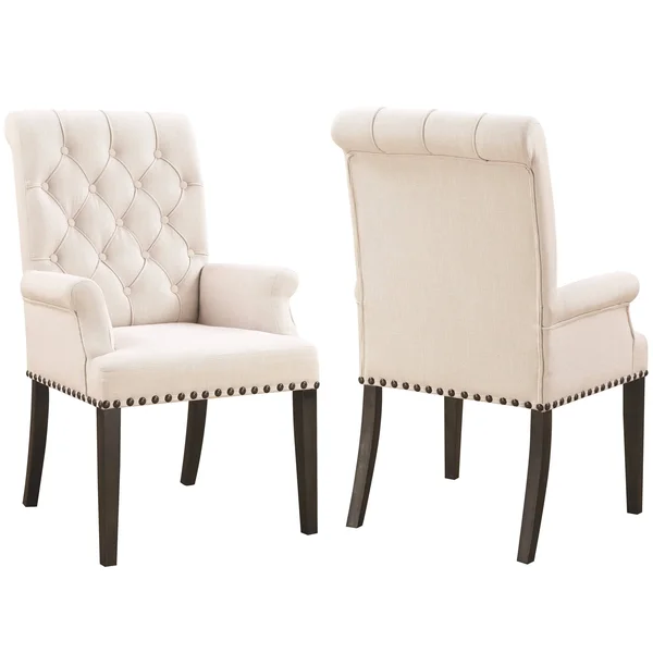 Decorative Rolled Button Tufted Arm Chair with Nailhead Trim - Single