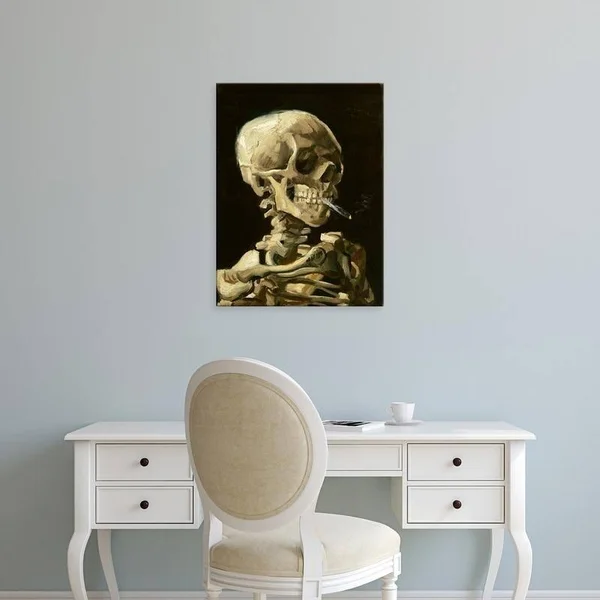 Easy Art Prints Vincent Van Gogh's 'Skull with Burning Cigarette' Premium Canvas Art - 36 x 24 - Classic Black Frame - Classic