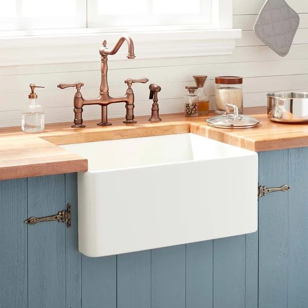 Signature Hardware 393677 24x22 Reinhard Fireclay Farmhouse Sink Biscuit Fixture Kitchen Sink Fireclay