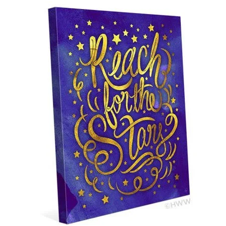 Click Wall Art Reach for The Stars Textual Art on Wrapped Canvas, Gold