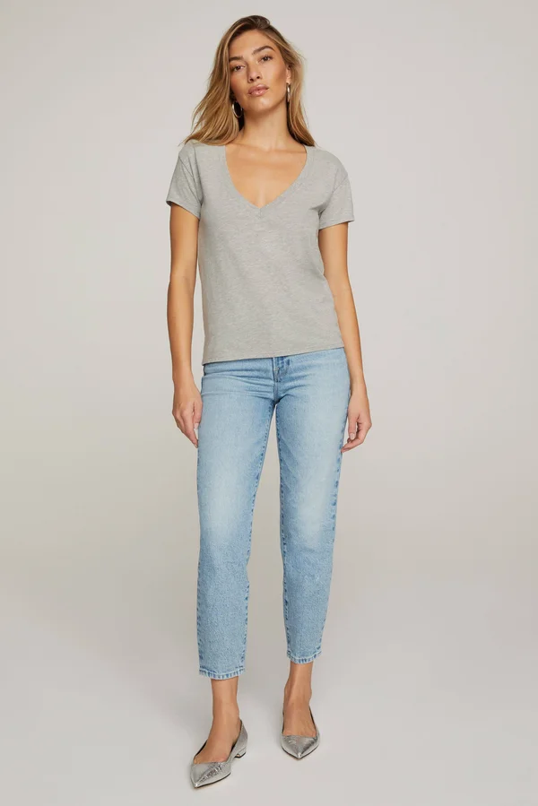 Good American Women's V-Neck Cotton Tee - Gray - Size 1/S