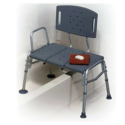 Healthline TRANSFER Bench Adjustable Height - Heavy Duty Bariatric Tub TRANSFER Bench with BACK, Non