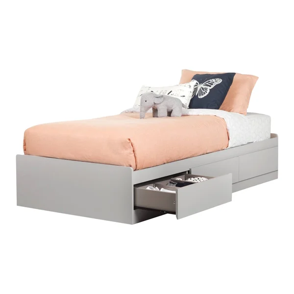 South Shore Reevo Twin Mates Bed with 3 Drawers - Soft Gray