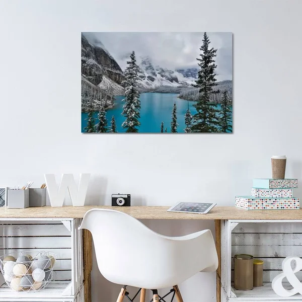 iCanvas Lake Moraine with Fresh Late Summer Snow Banff National Park - Alberta, Canada Art by Sylvia Gulin Canvas Art Wall Decor