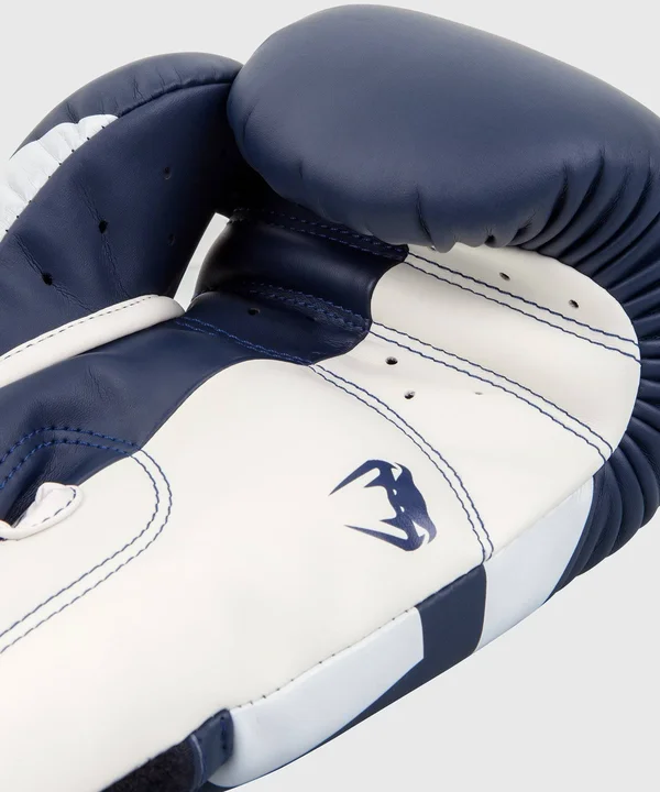 Venum Elite Boxing Gloves - White/Navy Blue 12 oz