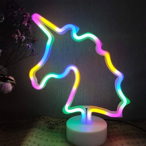 Colorful Magical Unicorn LED Neon Sign Light Unicorn Motif Night Lamp Colorful Unicorn Neon Light with Base Table Wall Decoratio