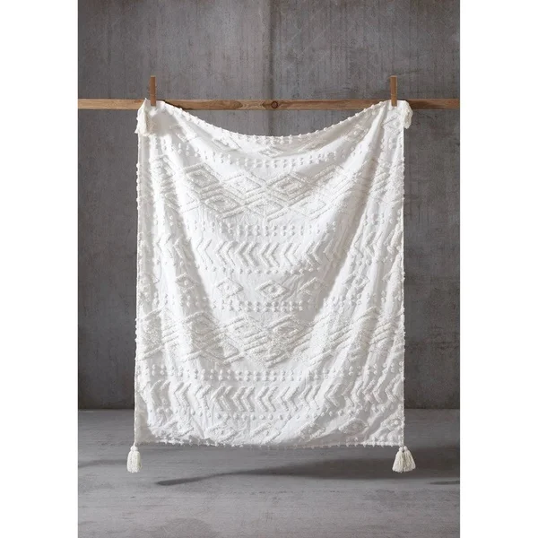 The Curated Nomad Barbary Tufted Chenille 50x60 Throw (50X60), Beige