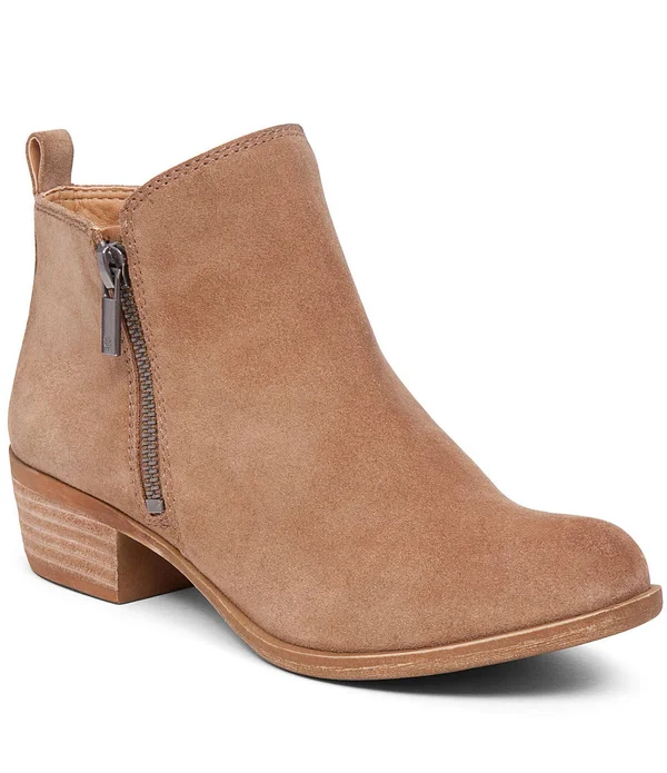 Lucky Brand Basel Womens Solid Booties Ankle Boots - Sesame Oiled Suede