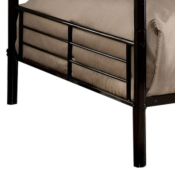 Benzara BM217482 Industrial Style Full Over Full Metal Bunk Bed with Tubular Frame Black