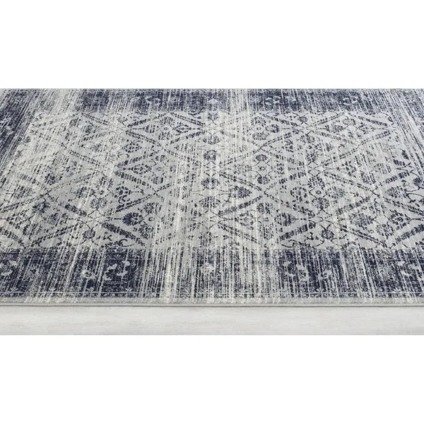 Allstar Rugs Distressed Ivory and Gray Rectangular Accent Area Rug with Black Diamond Lattice Design - 4& 11x22x7& 0x22