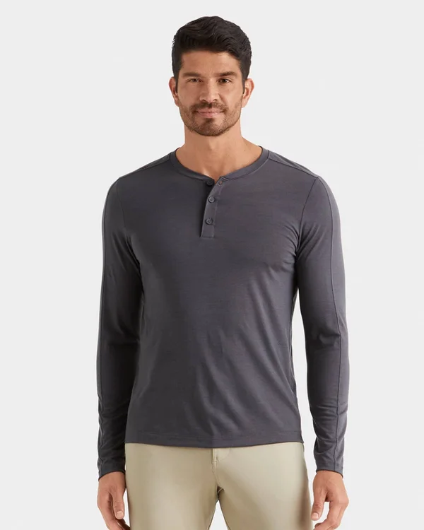 Men's Wool Henley, Rhone Trek Merino Wool Henley, Asphalt, XXL