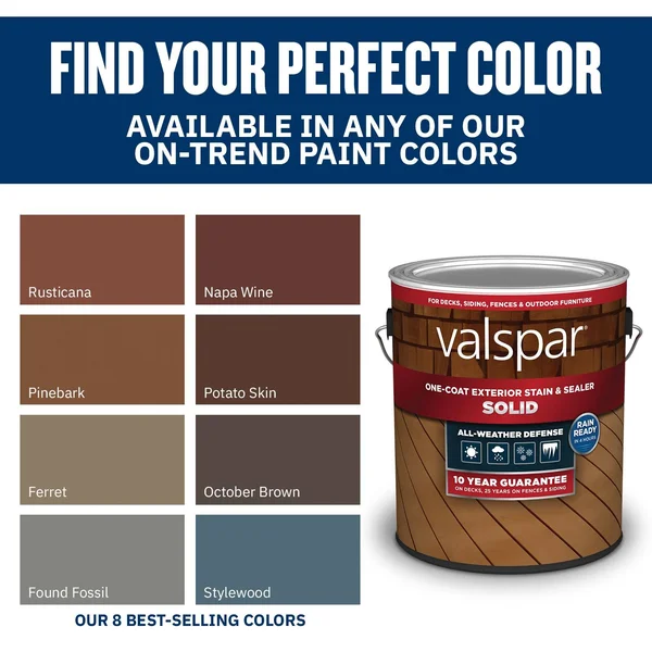 Valspar Pre-Tinted Solid Exterior Wood Stain and Sealer (5-Gallon) in Green - Found FOSSIL-1028092