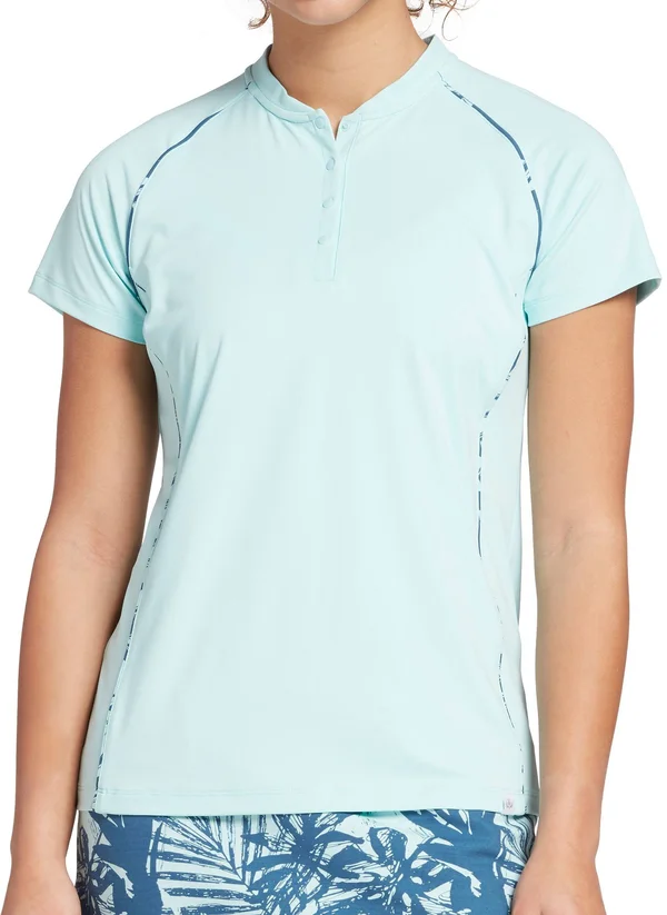Lady Hagen Women's Tropical Print Golf Polo - XS, Blue Frost