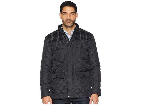 Cole Haan Quilted Plaid-Yoke Mixed-media Jacket - Black, Men's, Medium