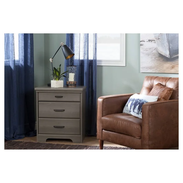South Shore Versa Nightstand with Charging Station and Drawers, Gray Maple
