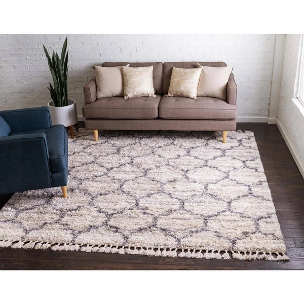 Unique Loom Trellis Hygge Shag Area Rug - 8& 0 x 8& 0 Square - Beige