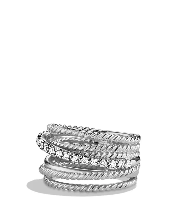David Yurman Crossover Wide Ring with Diamonds - White/Silver