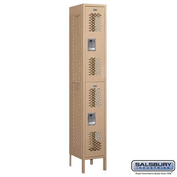 Salsbury Industries 72165TN-U 12 in. W x 78 in. H x 15 in. D Vented Metal Locker-Double Tier-1 Wide-Tan-Unassembled