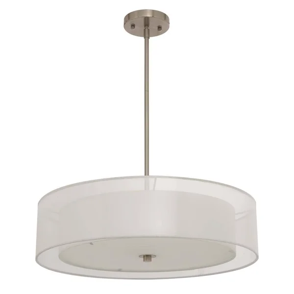 3-Light Brushed Nickel Double Drum Pendant with Outer Organza Shade