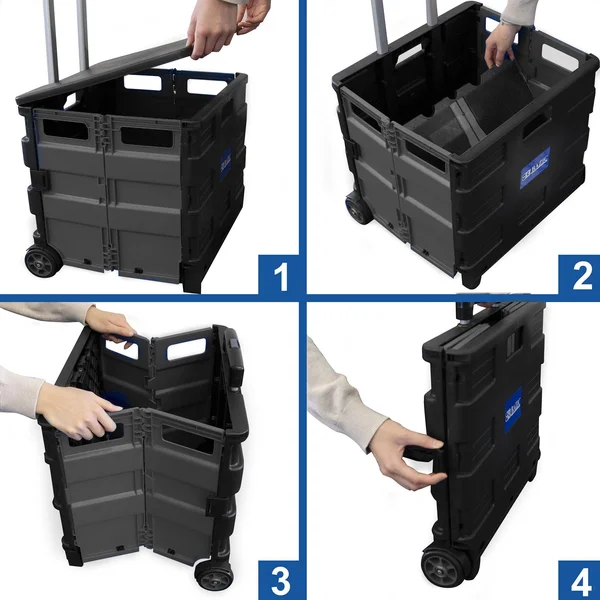 Bazic 16 inchx18 inchx15 inch Black w/Lid Cover Folding Cart on Wheels (Pack of 3) 2196
