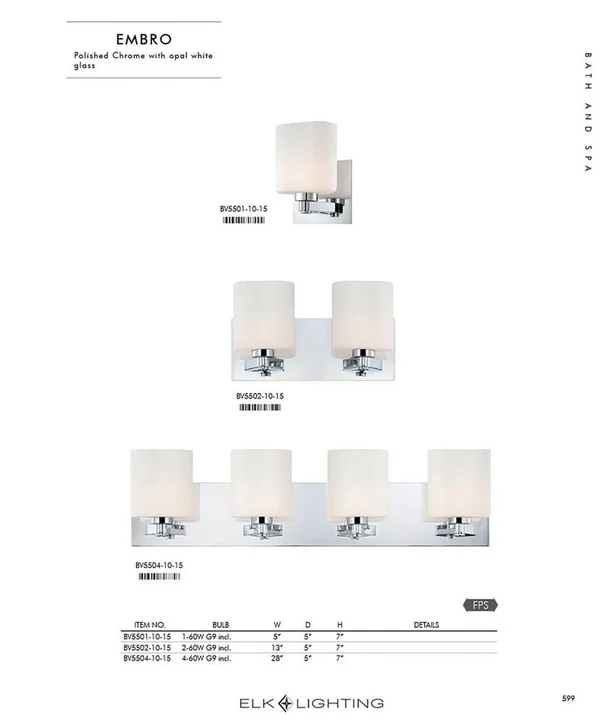 Elk Embro 2 Light Vanity & Oval White Opal Glass Chrome - BV5502-10-15