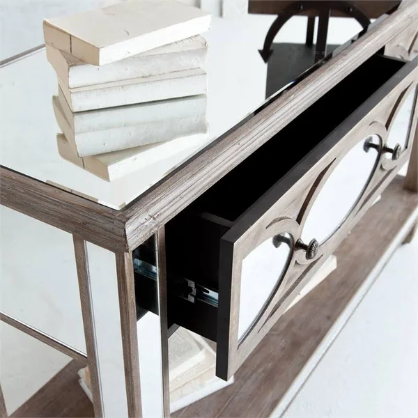 Maklaine Mirror 2 Drawer Console Table in Silver - M-4960-2007039