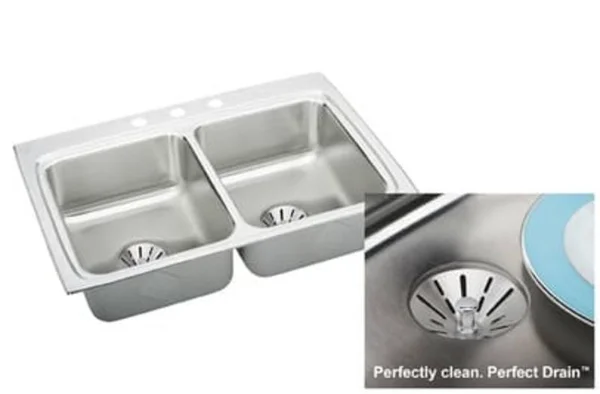Elkay LR3322PDMR2 Stainless Steel Double Bowl Kitchen Sink Kit