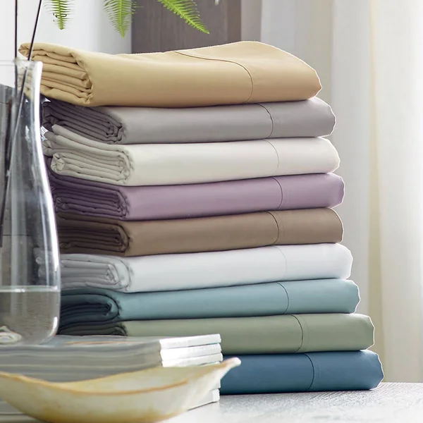 Legends Hotel Supima Cotton Wrinkle-Free Sateen Deep Pocket Flat Sheet - Steel Blue, Size Oversized Queen, The Company Store