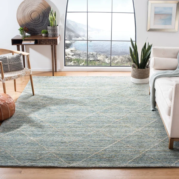 Safavieh Handmade Himalaya Modern & Contemporary Trellis Blue/Gold Wool Rug - 8& x 10&