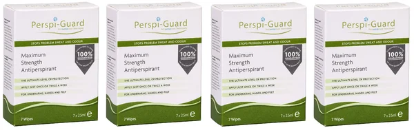 Perspi Guard Stops Problem Sweat and Odor, Maximum Strength Antiperspirant Wipes, for Underarms, Hands and Feet, 7 Count (Pack o