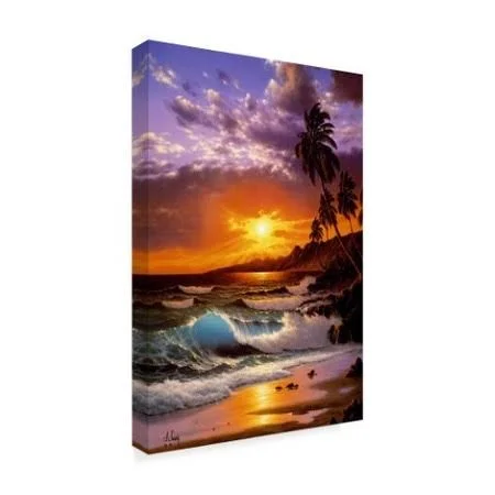 &Sunset Coast 5& Oil Painting Print on Wrapped Canvas Trademark Fine Art Size: 32x22 H x 22x22 W