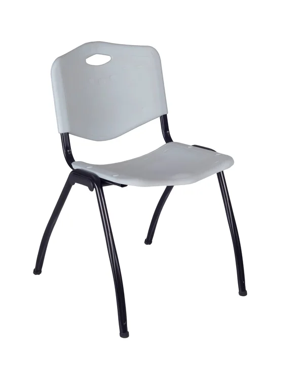 Cain 30x22 Round Breakroom Table- Beige & 4 &M& Stack Chairs- Grey
