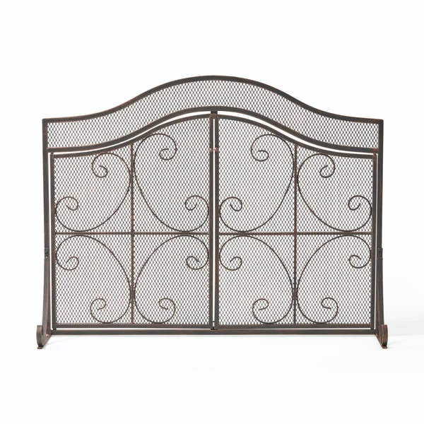 41x22 Black Contemporary Scrollwork Accent Fireplace Screen