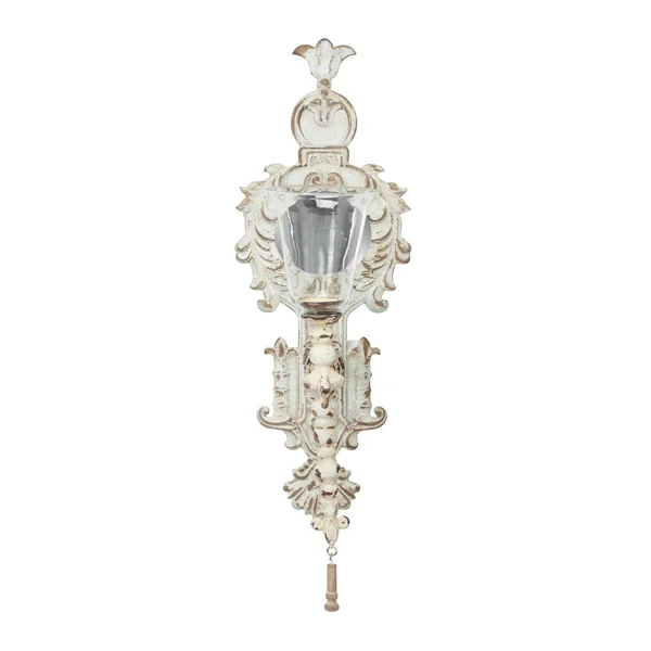 Monroe Lane 17 in x 24 in Large Vintage Distressed White Metal & Wood Wall Sconce with 2 Candle Lanterns - White